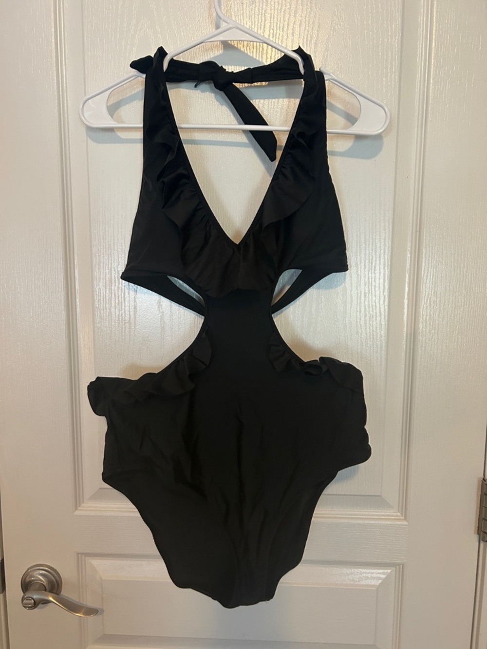 aerie Black Ruffle Cutout One-Piece Swimsuit